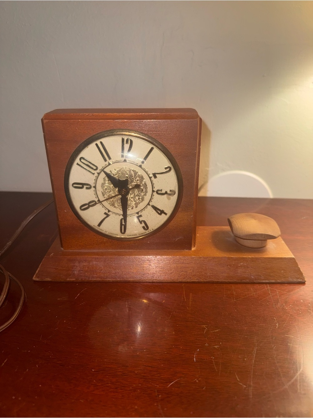 Classic Wooden Mantel Clock in Brown with Decorative Dial